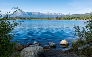 Картинка озеро, горы, природа, пейзаж, небо, камни, растительность