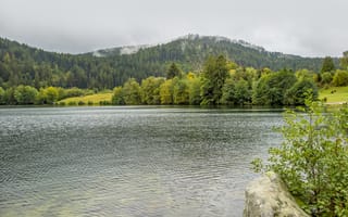 Картинка озеро, природа, горы, лес, пейзаж, осень, водоем, туман