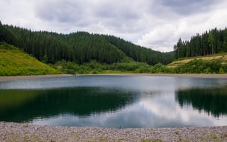 Картинка озеро, природа, лес, горы, пейзаж, небо, отражение