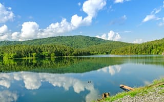 Картинка озеро, природа, горы, облака, отражение, лес, пейзаж