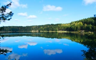 Картинка озеро, природа, лес, небо, отражение, пейзаж, спокойствие
