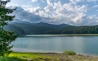 Картинка озеро, природа, горы, лес, пейзаж, небо, отдых