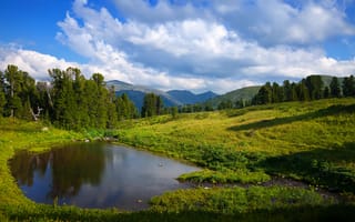 Картинка природа, пейзаж, озеро, горы, лес, небо, зелень, отдых, лето, красота