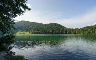 Картинка озеро, природа, лес, горы, пейзаж, вода, лето, отдых