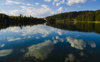 Картинка озеро, природа, отражение, небо, облака, лес, пейзаж