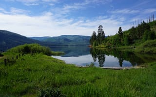 Картинка природа, озеро, горы, небо, зеленый, пейзаж, отражение