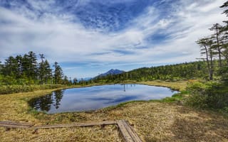 Картинка природа, озеро, горы, лес, пейзаж, небо, отражение