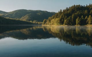 Картинка природа, озеро, горы, лес, отражение, пейзаж, спокойствие