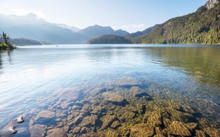 Картинка озеро, природа, горы, вода, пейзаж, камни, лес