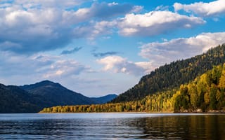 Картинка природа, озеро, горы, осень, пейзаж, небо, облака