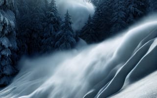 Картинка зима, снег, лес, природа, горный пейзаж, холод, мгла