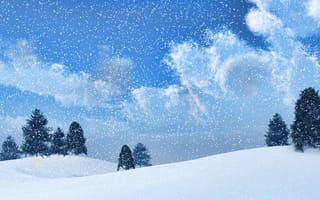 Картинка зима, снег, пейзаж, небо, деревья, холмы, природа, обои, красота, мир