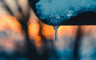 Картинка снег, лед, капля, закат, природа, зима, пейзаж