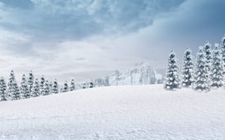 Картинка зима, снег, лес, горный пейзаж, природа, холод, пейзаж