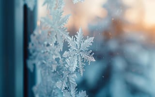 Картинка снег, зима, снежинка, окно, природа, холод, пейзаж