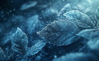 Картинка листья, мороз, зима, природа, синий, фон, красота