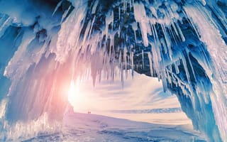 Картинка ледяная пещера, зима, природа, пейзаж, свет, лед, горизонт