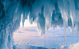 Картинка лед, пещера, зима, природа, свет, красота, пейзаж