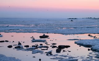 Картинка лед, вода, закат, пейзаж, природа, мир, спокойствие