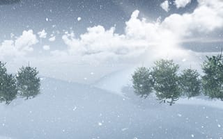 Картинка зима, снег, пейзаж, деревья, облака, природа, холод