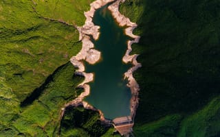 Картинка природа, озеро, зелень, пейзаж, вода, воздушная съемка, ландшафт