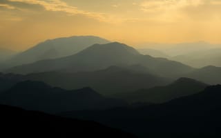 Картинка горы, пейзаж, природа, закат, туман, горизонт, мягкий свет