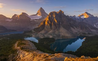 Картинка горы, природа, озеро, пейзаж, закат, лес, отражение