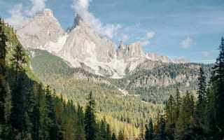 Картинка горы, природа, пейзаж, лес, небо, скалы, осень