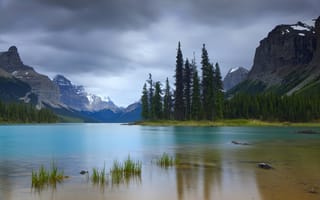 Картинка природа, озеро, горы, лес, пейзаж, небо, водопад, отражение, пейзажный, тихое место