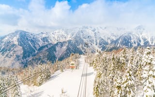 Картинка горы, зима, снег, природа, пейзаж, канатная дорога, лес