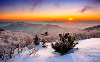 Картинка горы, закат, зима, пейзаж, снег, природа, холод