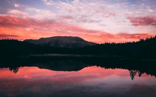 Картинка природа, озеро, горы, закат, отражение, лес, пейзаж