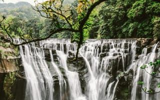 Картинка водопад, природа, пейзаж, лес, вода, зелень, отдых