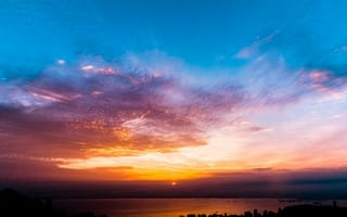 Картинка закат, небо, облака, природа, водоем, пейзаж, цвета