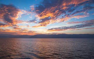 Картинка закат, море, небо, облака, пейзаж, природа, водная гладь