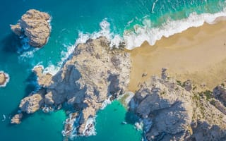 Картинка море, пляж, скалы, природа, пейзаж, отдых, лето