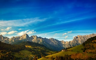 Картинка горы, пейзаж, небо, природа, долина, лес, облака