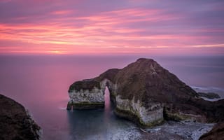 Картинка пейзаж, море, закат, скалы, природа, облака, водопад