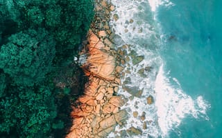 Картинка природа, море, скалы, лес, пейзаж, водопад, отдых