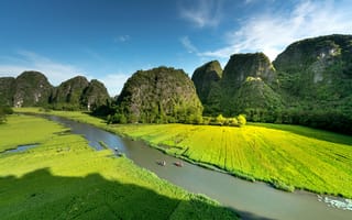 Картинка природа, пейзаж, река, горы, зелень, водные пути, отдых, лето, красота, пейзажный