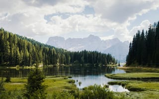 Картинка природа, озеро, горы, лес, пейзаж, небо, отдых
