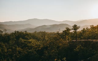 Картинка природа, горы, лес, пейзаж, закат, мгновение, отдых