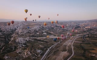 Картинка воздушные шары, пейзаж, Каппадокия, небо, природа, горизонт, приключение