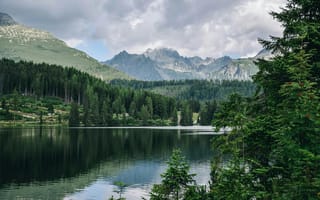 Картинка природа, горы, озеро, лес, пейзаж, небо, отражение