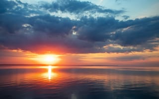 Картинка закат, озеро, небо, облака, отражение, природа, мир