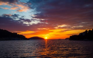 Картинка закат, море, природа, пейзаж, небо, облака, отражение
