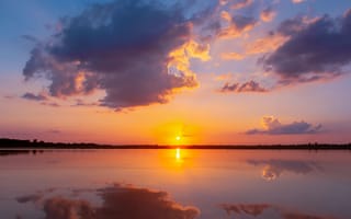 Картинка закат, озеро, природа, облака, отражение, пейзаж, красота