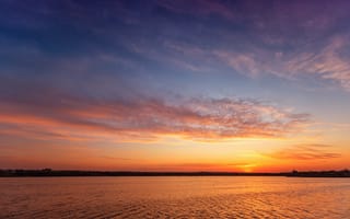 Картинка закат, небо, вода, пейзаж, облака, природа, отражение