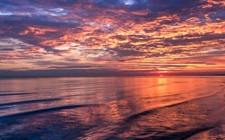 Картинка закат, море, небо, облака, пейзаж, отражение, природа, красота