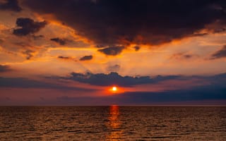 Картинка закат, море, облака, природа, пейзаж, солнце, водная гладь